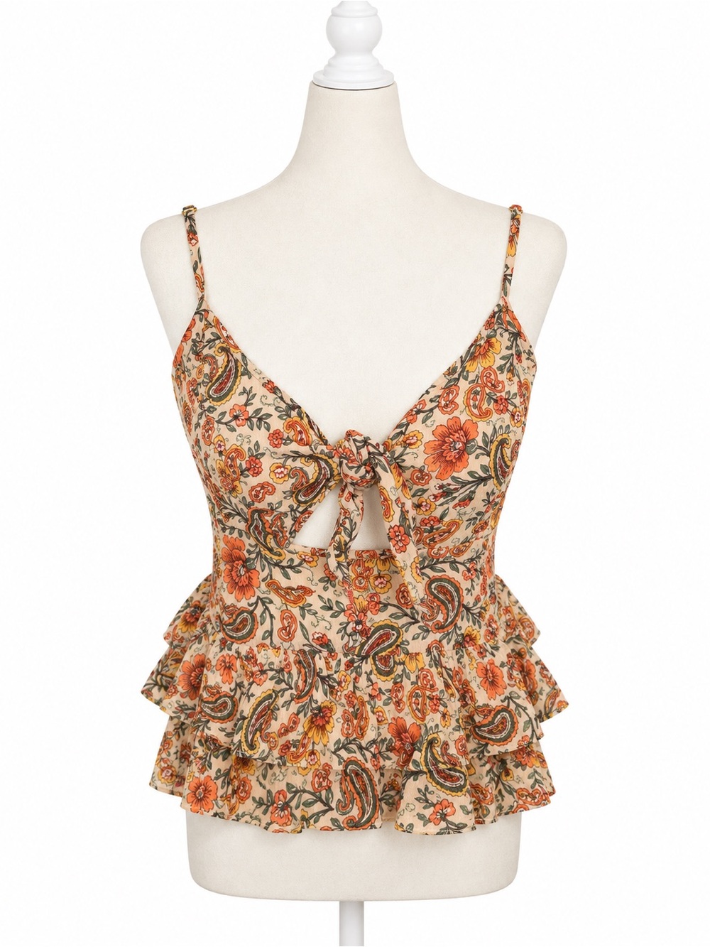 NWT Patrons of Peace Boho Paisley Floral Smocked Peplum Cami Top Size Small